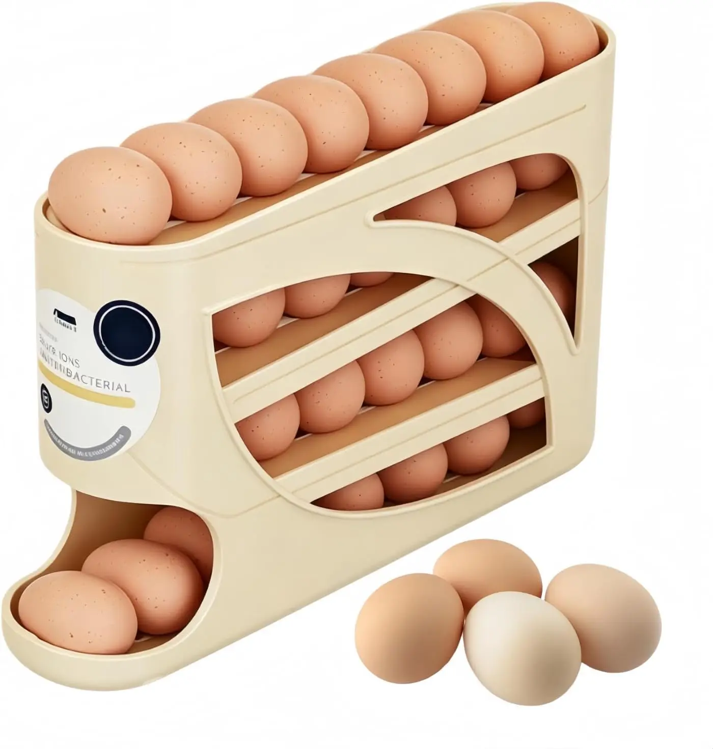 4-Tier Automatic Egg Dispenser Holds 30 Eggs Refrigerator Rack