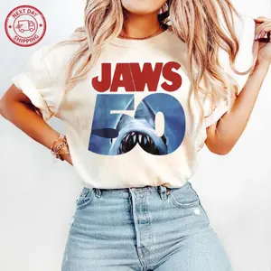 [Sale off up to 50%] Jaws 50th Anniversary Shirt, Vintage Graphic Tee, Retro Movie Fans Gift For Him Gift For Her