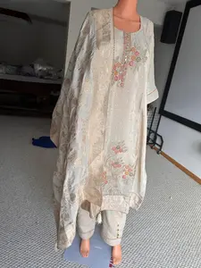 Banarsi Salwar Suit - Gold Embroidered Straight Cut with Pants