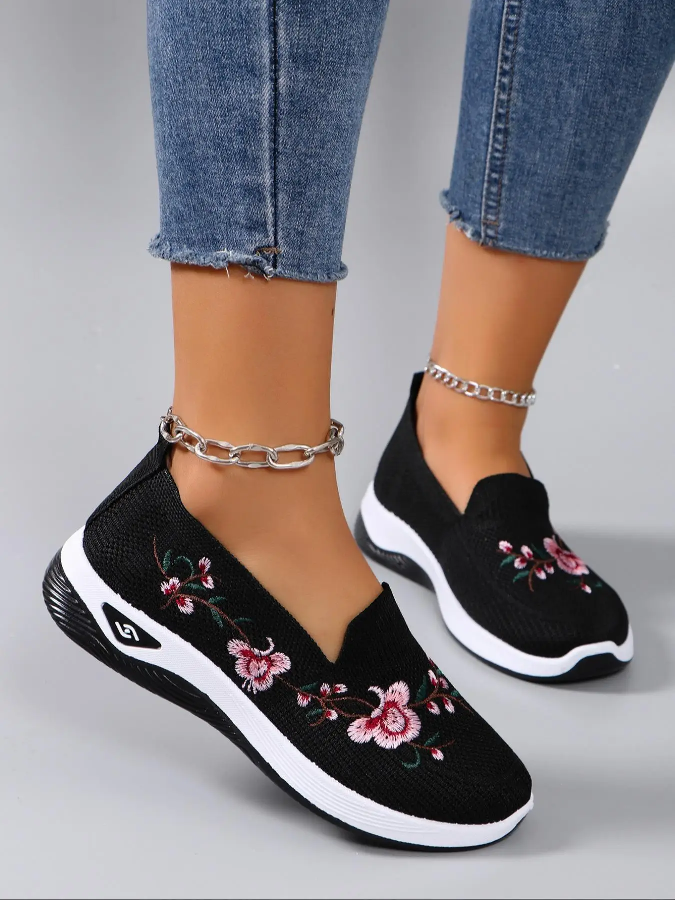 Fashionable Floral Pattern Mesh Breathable Lightweight Non-slip Sneakers for Women, Designer Shoes, Casual Comfortable Sports Shoes, All-match Commute