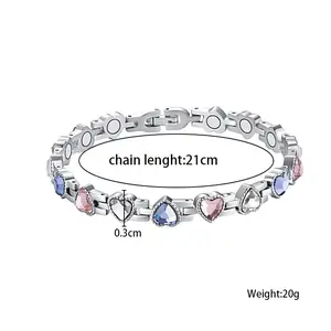 JackNorri Magnetic Hand Chain Ladies Titanium Steel NdFeB Magnet Glittering Crystal Seven Colored Bracelet. Vintage Heart Locket Picture Ring Cross Pendant Jewelry Present. Christmas Birthday Gift Men Husband Dad Brother Woman Engagement Daughter