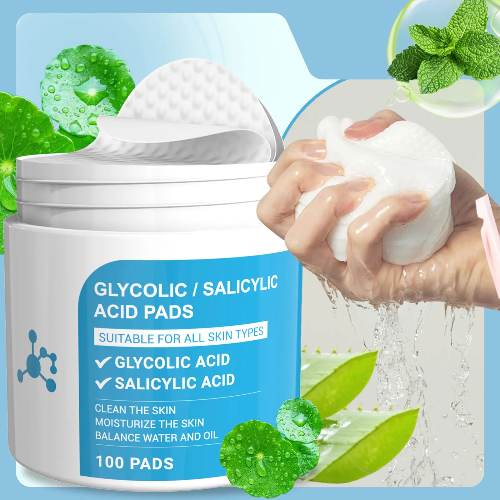 Glycolic/Salicylic Acid Pads, Cleaning Pads, Facial Wet Wipes, Salicylic Acid Face Wipes, Cleansing, Moisturizing The Skin, Balance Water And Oil, Smooth Skin, Unisex, Suitable For All Skin Types, Christmas, Thanksgiving Gifts