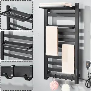 Towel Warmer Black Towel Heater Rack for Bathroom, 10-Bar Electric Towel Rack Wall-Mounted Heated Towel Rack Stainless Steel Hot Towel Rack with Timer and Smart Temperature Control