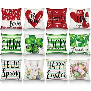 12Pcs Easter Pillow Cases Fit 18x18in Throw Pillows, Include 4Pcs Valentine's Day Pillow Covers & 4Pcs St Patrick's Day Pillow Covers & 4Pcs Easter Cushion Covers for Living Room Sofa Bedroom Decor