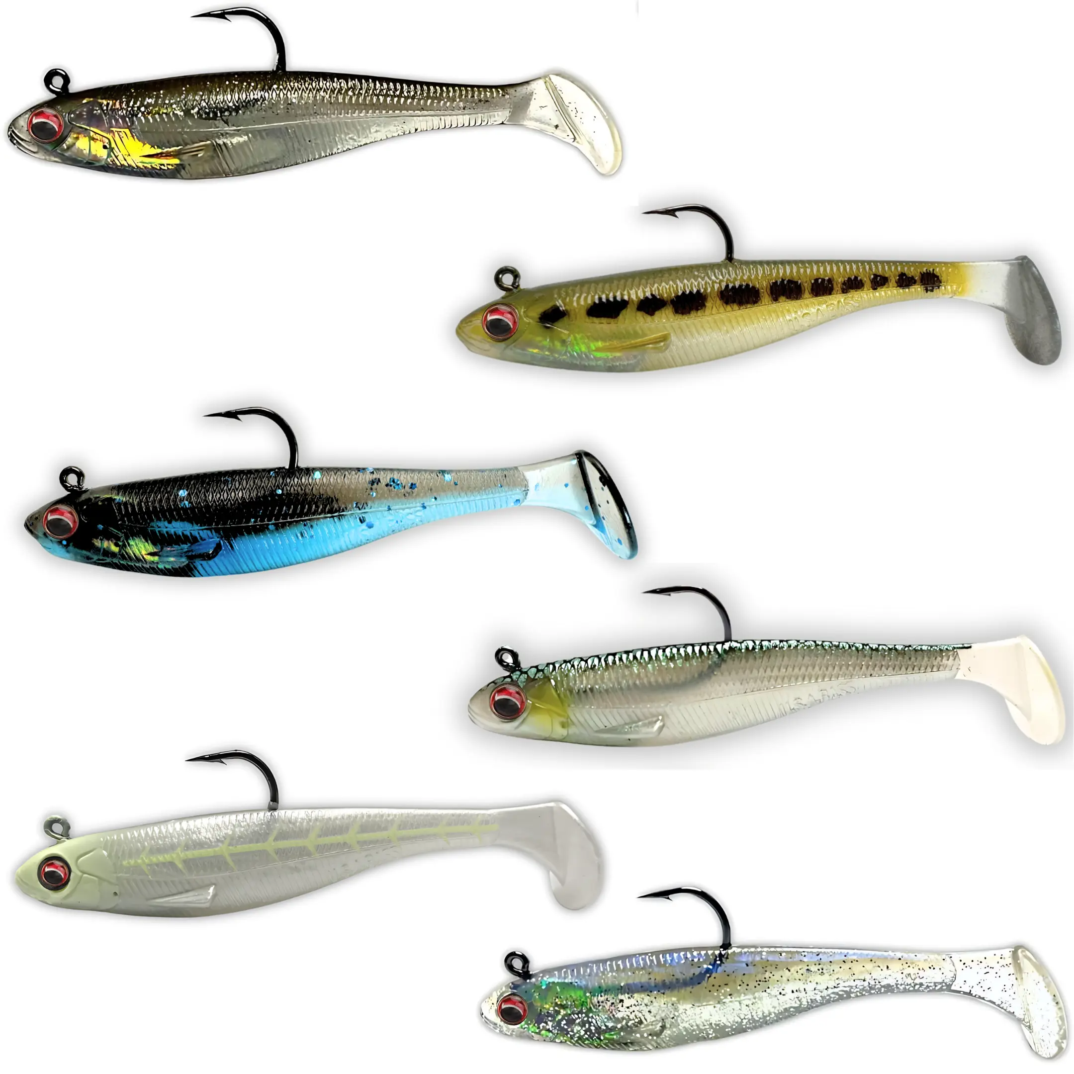 USA BASS TACKLE Patriot Shad Premium Paddle Tail Swimbait Bass Fishing Lure with Realistic 3D Eye & Detailed Design for Freshwater & Saltwater Angling