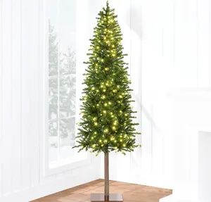 6/7.5 FT Pre-Lit Pencil Christmas Tree, Slim Artificial Alpine Tree with 250 LED Lights, Metal Stand, Skinny Holiday Decor for Room, Apartment, Office