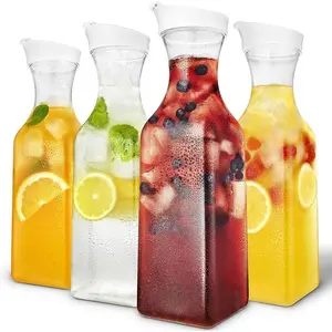 50oz Plastic Carafe with Lids Juice Carafes Pack for Mimosa Bar Square Base Juice Container Water Pitcher Drinkware with Flip-Top Lid Water Bottle Milk Container Clear Beverage Containers for Fridge Jug Tumblers, holiday gift