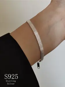 S925 Sterling Silver Mesh Braided Bracelet, Fashionable Jewelry for Women & Men, Trendy All-match & Exquisite Jewelry for Birthday Gift