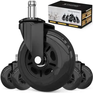 Office Chair Caster Wheels Set of 5 for Tile, Hardwood Floors and Carpets, Universal Fit for  Chairs (Black)