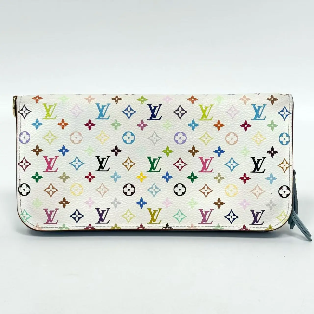 Pre-owned Louis Vuitton LV Takashi Murakami White Multicolore Long Zip Clutch Wallet, Clutches & Wristlets, 20cm Base Length, Code N22974862, Base Length 20Cm
