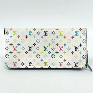 Pre-owned Louis Vuitton LV x Takashi Murakami White Multicolore Long Zip Clutch Wallet Base Length 20cm Code N22974862
