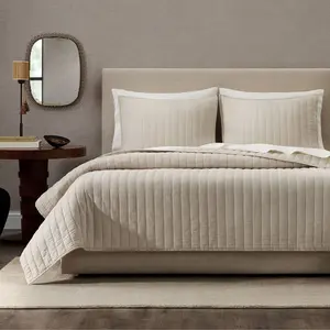 Jeremiah Brent Home 3pc Full/Queen Channel Rice Stitch Gauze Quilt Set Beige