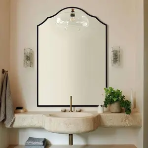 Autdot Large Arched Mirror Wall Decor 40"x28" Black Vanity Mirror Antique Mirror with Metal Frame Decorative Wall Mirror for Entryway Bathroom Living Room Bedroom