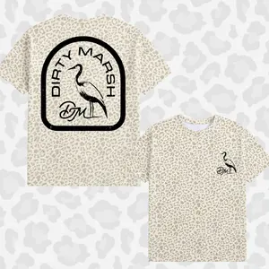 Dirty Marsh Logo Original White Leopard Print T Shirt, Unisex Streetwear Tee, Trendy Casual Outfit for Men Women, TikTok Viral Animal Print Fashion Top, Casual Everyday Wear