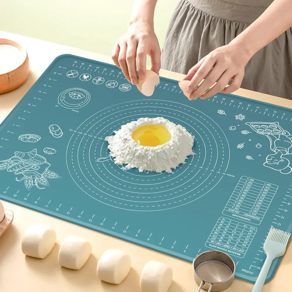 Food Grade Full Silicone Baking Mat - 32x24in Extra Thick Non-Stick Kitchen Utensil with Measuring Marks, Edge Heightening, Heat Resistant for Rolling, Baking Pastry, Bread