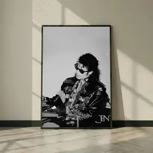 Michael Jackson Black And White Poster Print, Rhinestone Jacket Sunglasses Portrait Wall Art, Pop Icon Music Room Decor Gift, Unframed ( Unframed - Print Only )