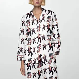 Dancing Trump Pajamas Set White, Funny Trump Christmas Pyjamas, Trump President Sleepwear, Republican Xmas Gift For Family, Trump Won