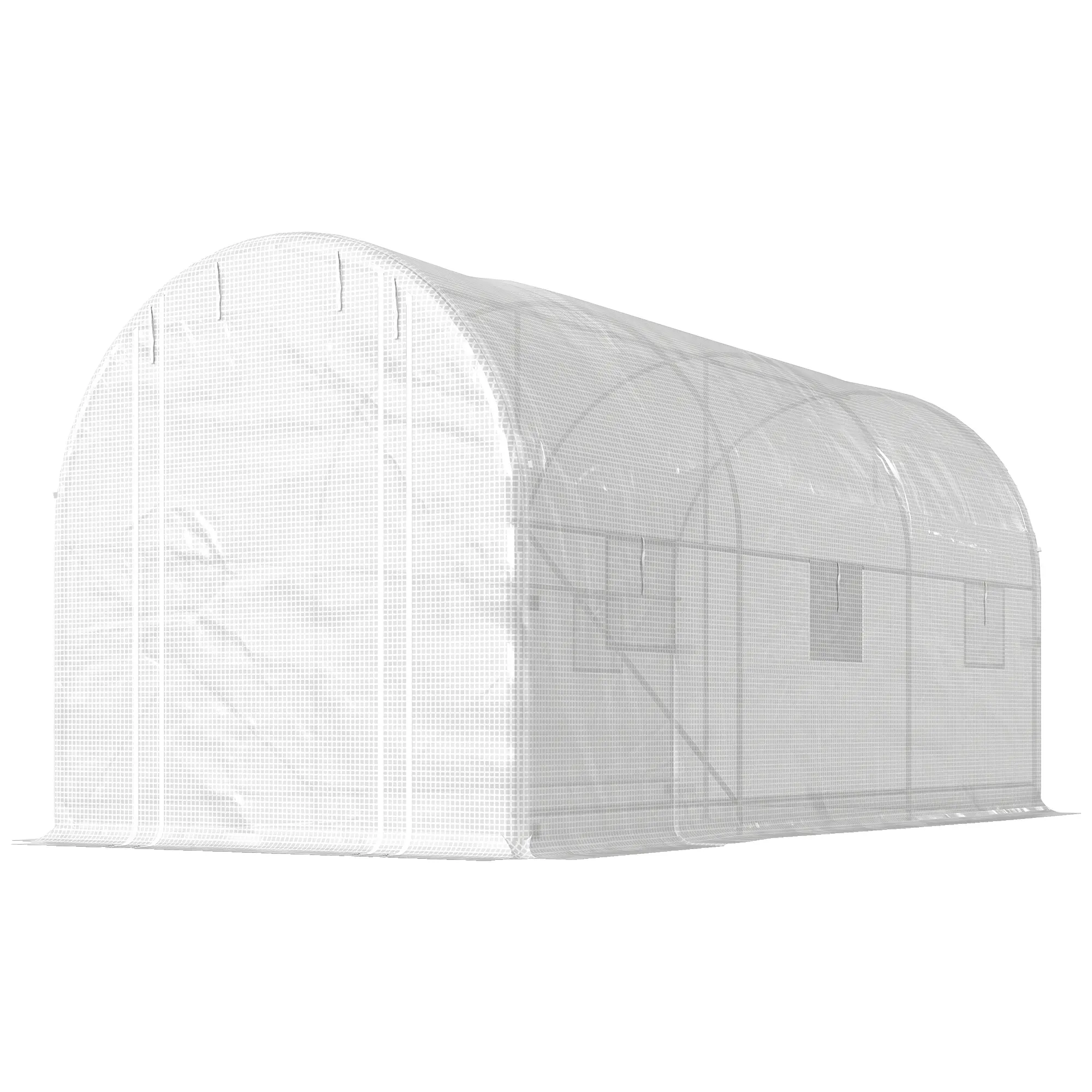 Hoop House Greenhouse, Walk-in Tunnel Greenhouse with 2 Support Rods, Zippered Roll-up Mesh Door, 14.6'x6.5'x6.6', White