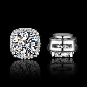 HELLOICE Moissanite Square Halo Stud Earrings Non Pierced Synthetic Moissanite Non-Piercing Earrings Jewerly Gift for Women Men