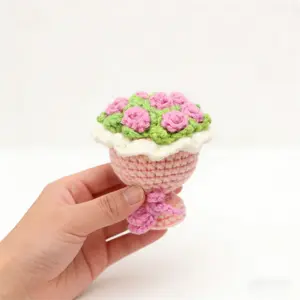 Mini Yarn Bouquet Crochet Rose Flower, DIY Hanging Decoration, Perfect Gift for Family Friends, Valentine's Day Mother's Day Christmas