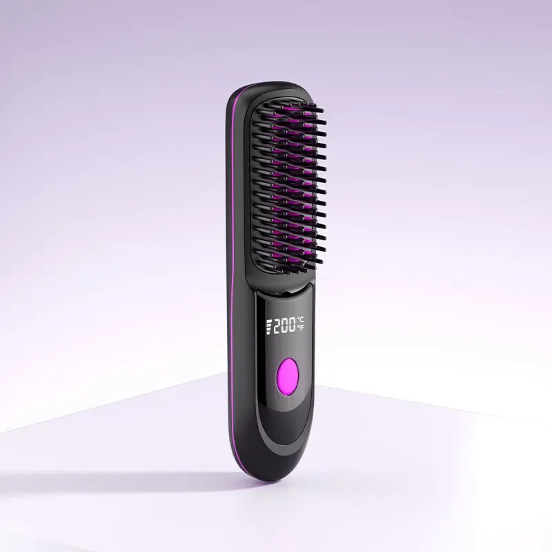 Portable Cordless Negative Ion Hair Straightener Curler 2-in-1, Rechargeable Anti-static Styling Brush, Thermal Straightening Brush, Perfect Gift for Girls, Hair Straightener And Curler