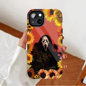 Spooky Floral Skeleton Mask Phone Case for Art Lovers & Trendsetters - Durable Shockproof Cover with Vibrant Sunflower Design, Compatible with iPhone 11/12/13/14/15/16 (Pro Max/Plus) Protection Smartphone Casing Cellphone Protective Screen Protector
