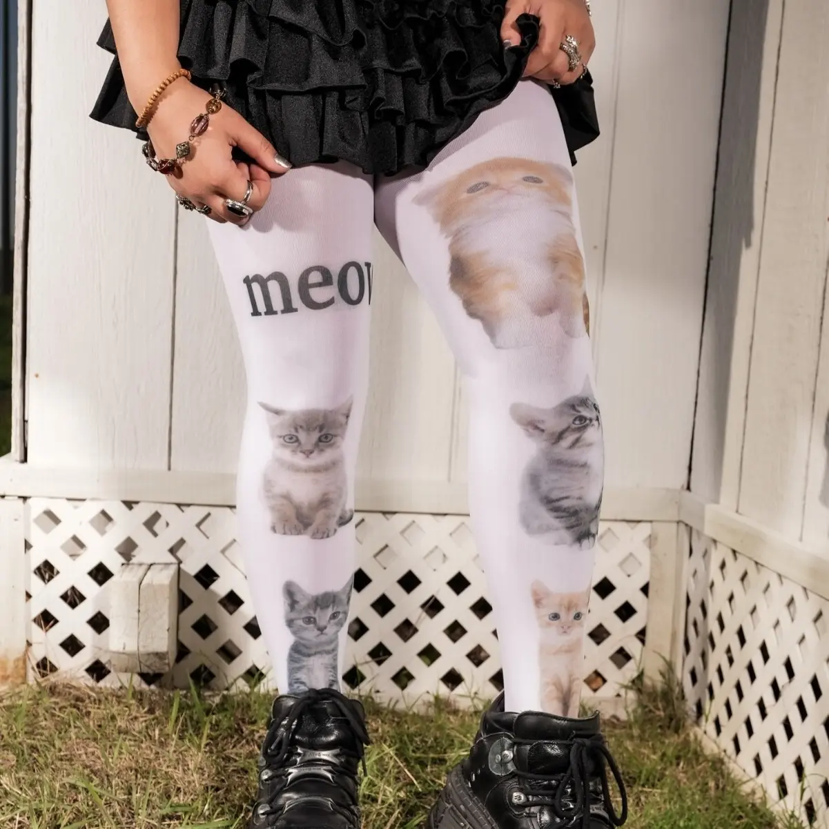 Y2K Novelty Cat Kitten Printed Tights Soft Stretch Full‑Length Statement Fashion Stockings