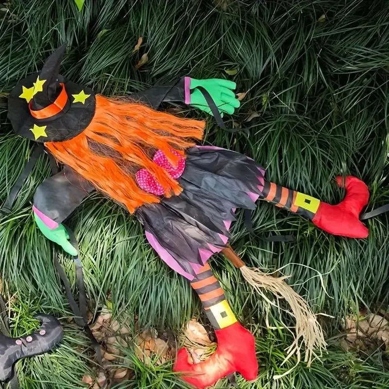 Halloween Tree Climbing Witch Decor, Hair Design, Decorative Pose, Outdoor Yard Decoration, Garden Decorations, Perfect for Ages 14+ & Up, Durable Polyester Material