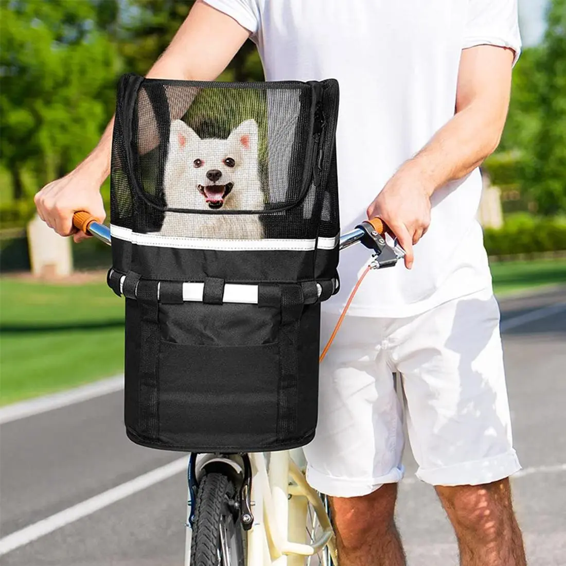 Bicycle Basket Pet Protective Cover Enclosure, Prevents Pets From Jumping Out, Safe Net for Dogs & Cats, Essential Bike Accessory, Outdoor