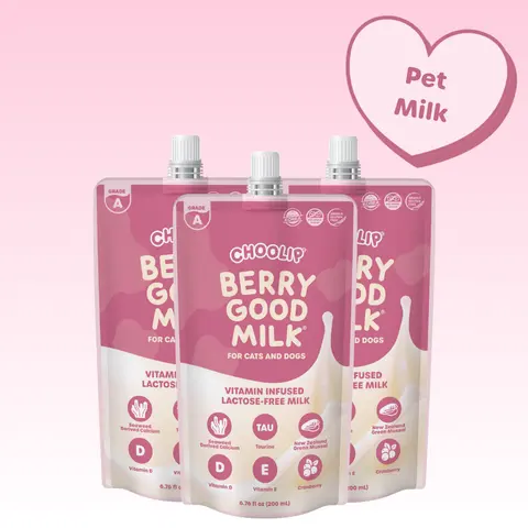 Choolip Berry Good Milk for Cats & Dogs - Lactose-Free Hydration & Energy Support Drink - Cranberry, Glucosamine & Omega-3 for Joint, Urinary & Immune Support (3 x 200mL Pouches)