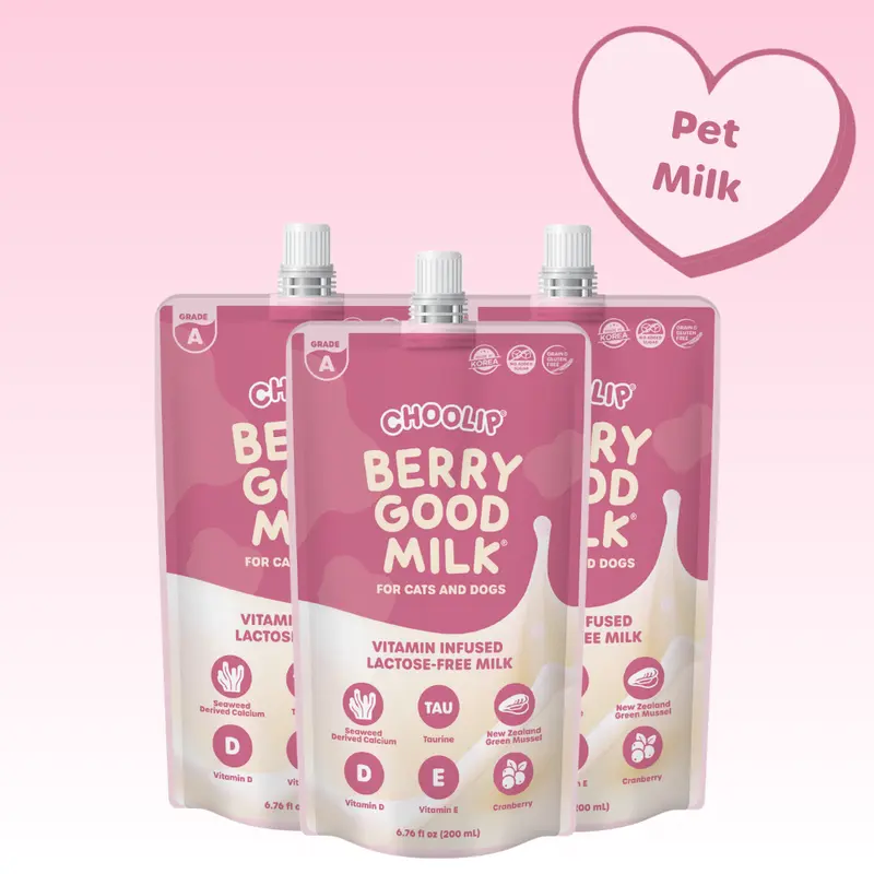 Choolip Berry Good Milk for Cats & Dogs - Lactose-Free Hydration & Energy Support Drink - Cranberry, Glucosamine & Omega-3 for Joint, Urinary & Immune Support (3 x 200mL Pouches)