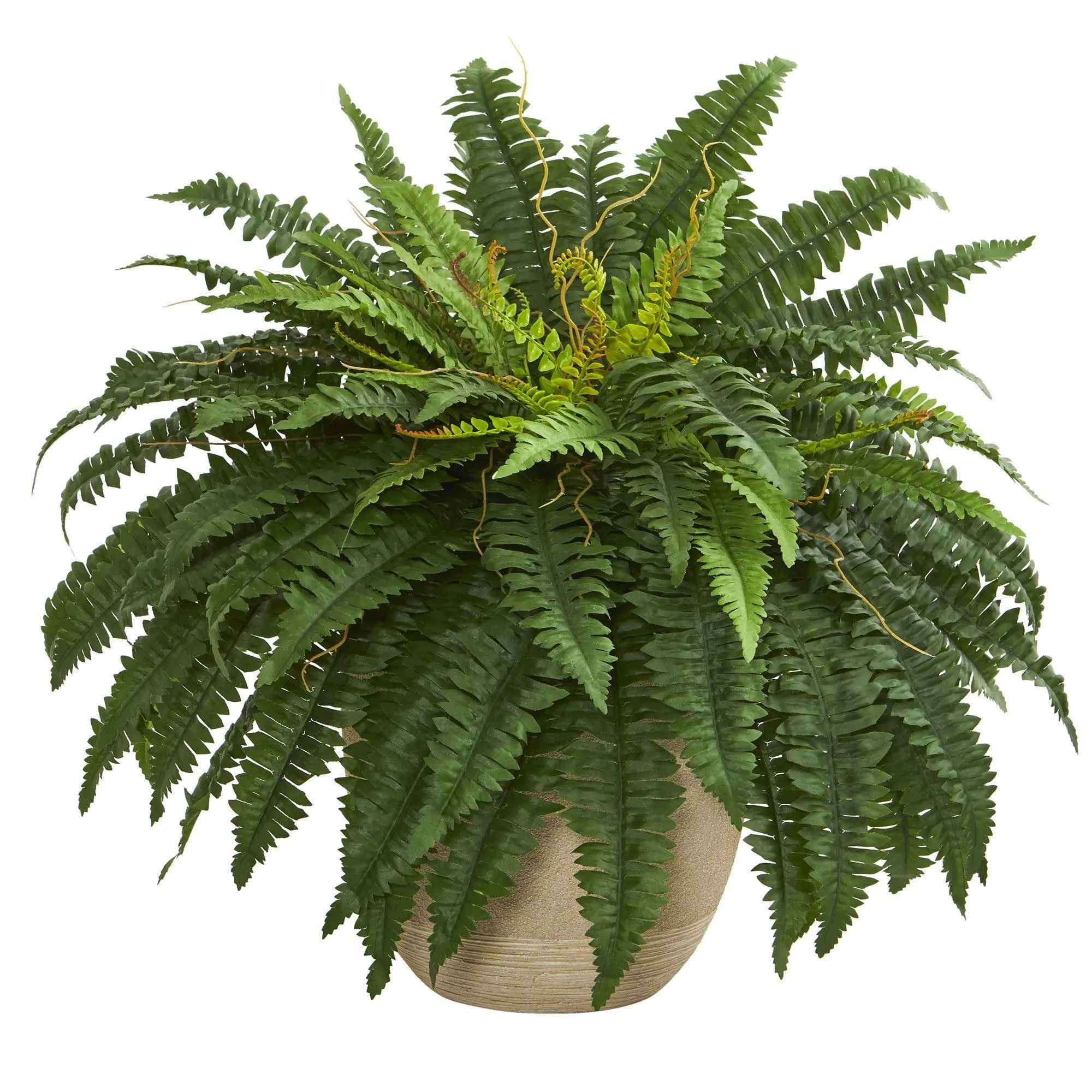 22in Lifelike Fake Boston Fern - Decorative Indoor Botanical Flower Arrangement Artificial Plant in Sandstone Planter for Kitchen, Indoor Plant