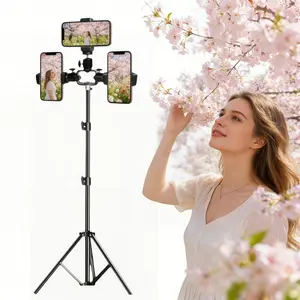 160cm Multi-Function Tripod Stand, Adjustable Height, Stable Base, Ideal for Live Streaming, Multiple Camera Setup, Phone Holder, Smartphone