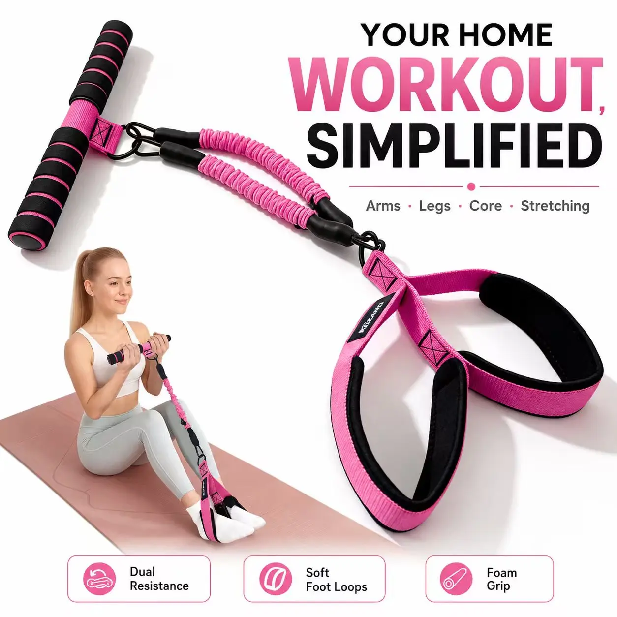 New Upgrade Pedal Resistance Band Trainer - Foam Handles, Padded ft Loops - Full-Body Home Fitness Equipment for Women, Men