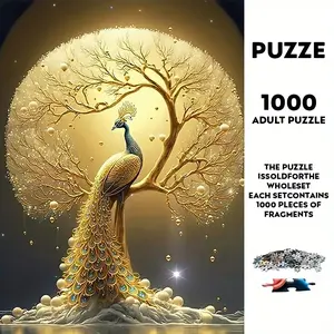 1000 Piece Large Size Paper Puzzle Set, Peacock Theme DIY Craft Kit, Durable Seamless Design, Perfect for Halloween, Thanksgiving, Easter Gifts