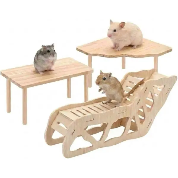 3pcs Set Wooden Hamster Platform Hamster Cage Decoration Supplies Suitable for Dwarf Syrian Hamsters Gerbils Mice Degus Or Other Small Pets