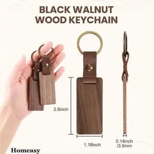 Homeasy 25 Pieces Leather Wood Keychain Blank, Wooden Keychain Blanks with Leather Strap, Unfinished Wooden Keychains for Laser Engraving, DIY Various Key Tags, Wood Crafts Gift