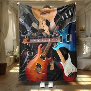 Guitar Pattern Blanket, Soft Throw Blanket, Air-Conditioned Room Blanket, Warm Nap Blanket For Home Office Travel Camping