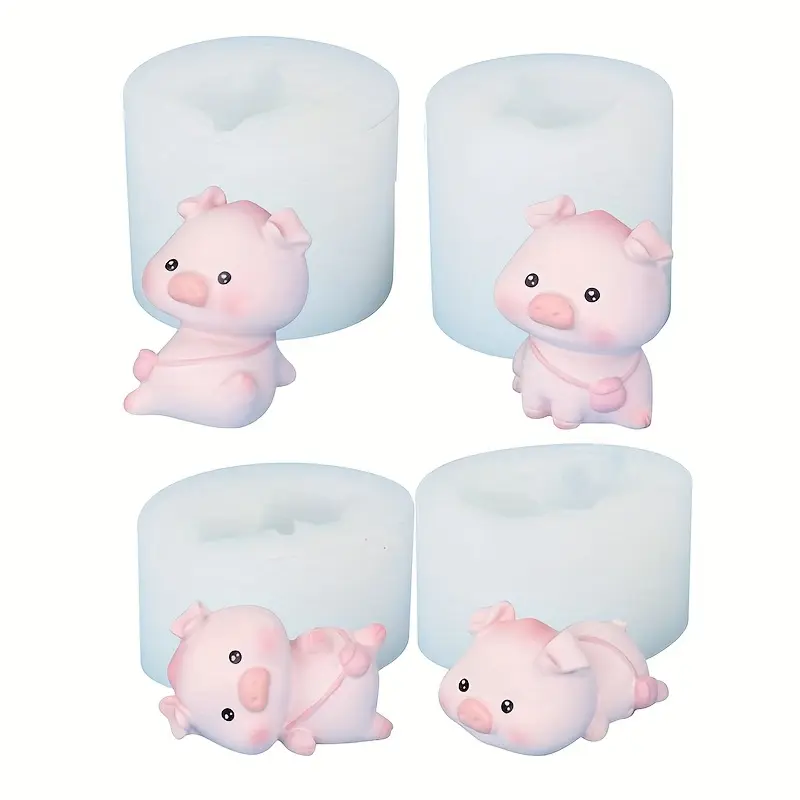 4-piece set of cartoon pig silicone molds, cartoon animals such as lying pigs, playful pigs, and cute pigs, clay molds, DIY jewelry decoration molds, DIY pig gypsum decorations, DIY aromatherapy candle silicone molds, Silicone Molds For Crafts