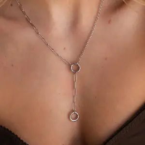 Lariat Paperclip Clasp Necklace in Silver - Paperclip Y Charm Necklace - Silver Layering Necklace - Summer Jewelry - Sister Gift