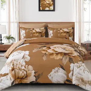 Brown King Size Comforter Set 7 Bed in a Bag, Floral Printed on Brown Comforter Set with Sheets, Soft Microfiber Botanical Fall Complete Bedding Set for All Season