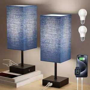 Set of 2 Bedside Lamps for The Bedroom, Featuring a 3-Way Dimmable Touch Function And USB C+A Charging Ports. These Compact Nightstand Lamps Are Perfect for Bedroom Decor And Living Rooms, And Come with LED Bulbs Included in an Upgraded Navy Blue De