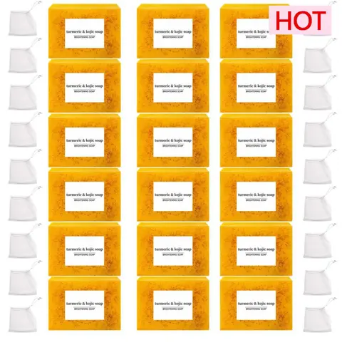 18PCS Plant-Based Lemon Turmeric-Kojic Acid Cleansing Mix Soap Package, Youth-Boosting Dark Spot Remover for Daily Face & Body Wash