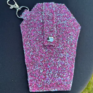 Magenta Glitter Coffin Wallet Keychain