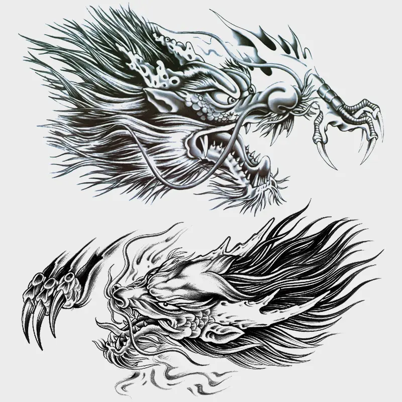 2 Large Cool Dragon Temporary Tattoo Stickers, Fake Tattoo, Realistic Chinese Dragon Body Art, Easy Apply & Remove, Unisex Adult Tattoos, Tattoo Paper