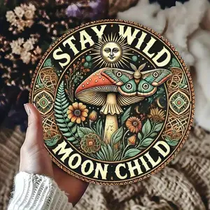 Aluminum Vintage Sign with Bohemian Mushrooms and Moths Design Perfect for Home Kitchen Garden Garage or Office Decor Ideal Holiday Gift 20x20 Cm Room Decor