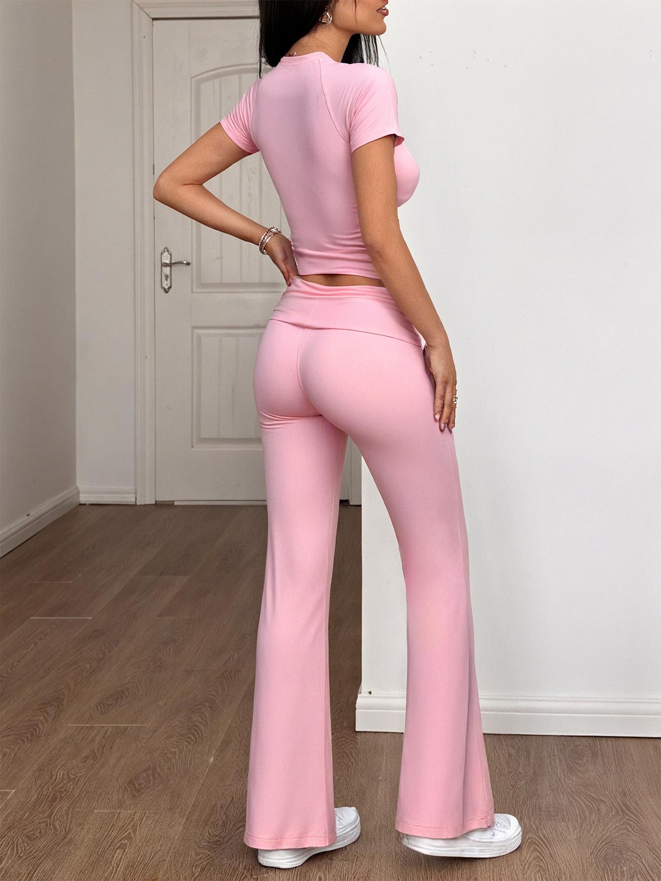 Short Sleeve Wide Leg Long Pants Two-Piece Set for Women Short Sleeve Wide Leg Long Pants Two-Piece Set for Women