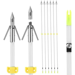 6 Pack 32 inch Luminous Bowfishing Arrows with Broadheads & Safty Slides for Compound Bow Recurve Bow Fishing Hunting