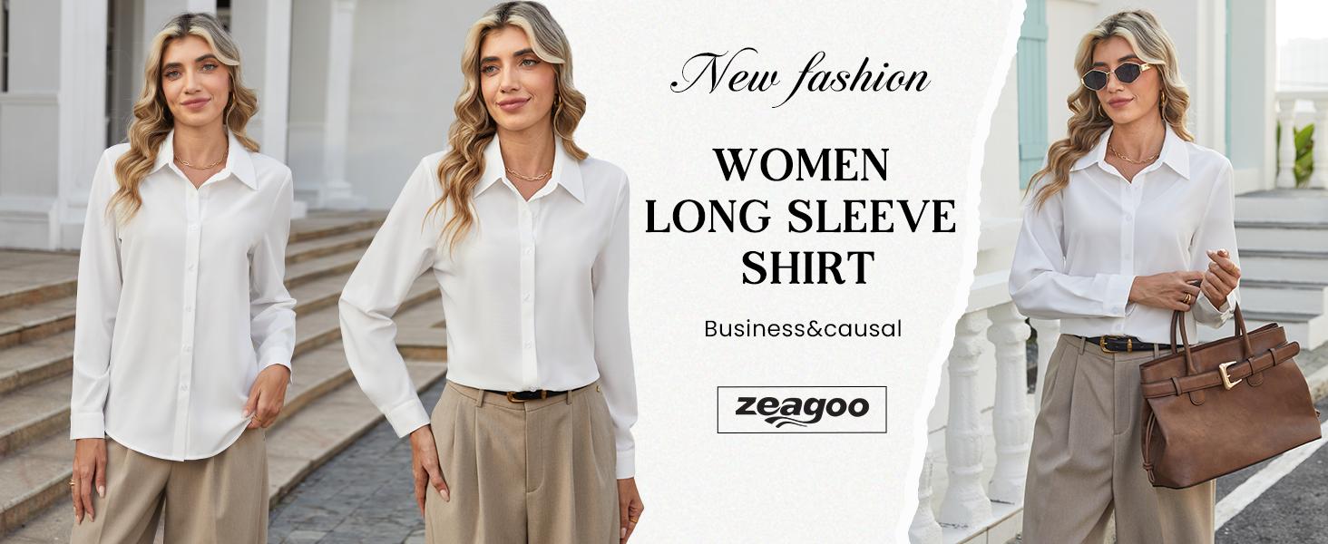 ZEAGOO Women's Longsleeves Button-Down Blouse, Floral Printed Lady Top with Elegance Style, Business Casual Work Outfits (S-XXL)