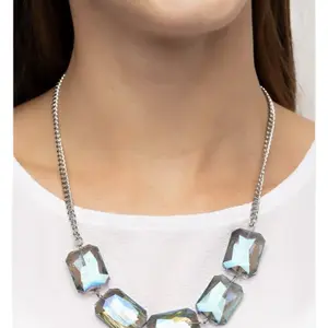 Heard It On The Heir Waved Statement Necklace with Faceted Glass Beads and Silver-Tone Chain